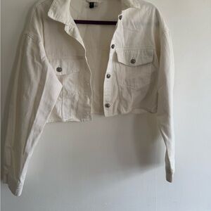 H&M Cropped White Denim Jacket